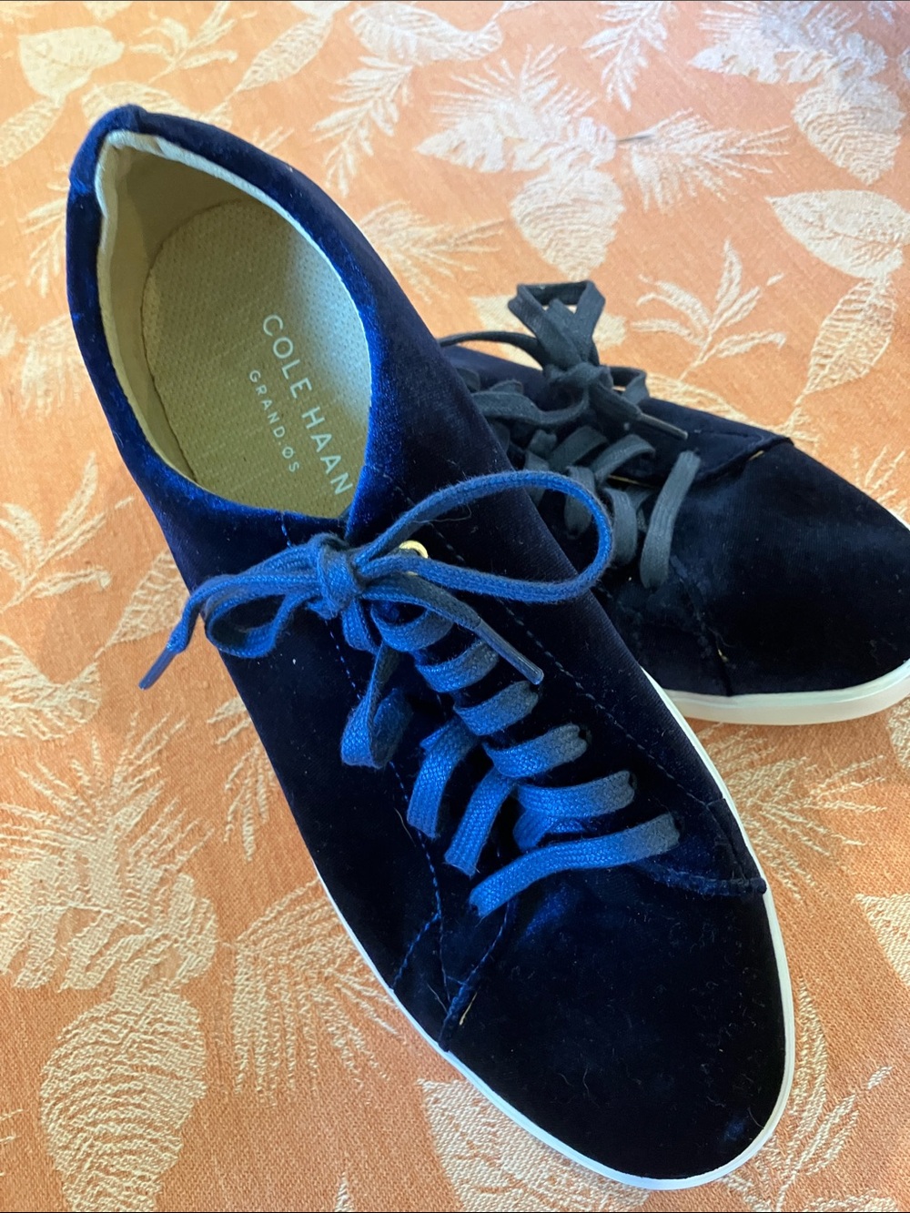 Cole Haan Navy Velvet Women’s Lace-Up Sneakers with White Sole